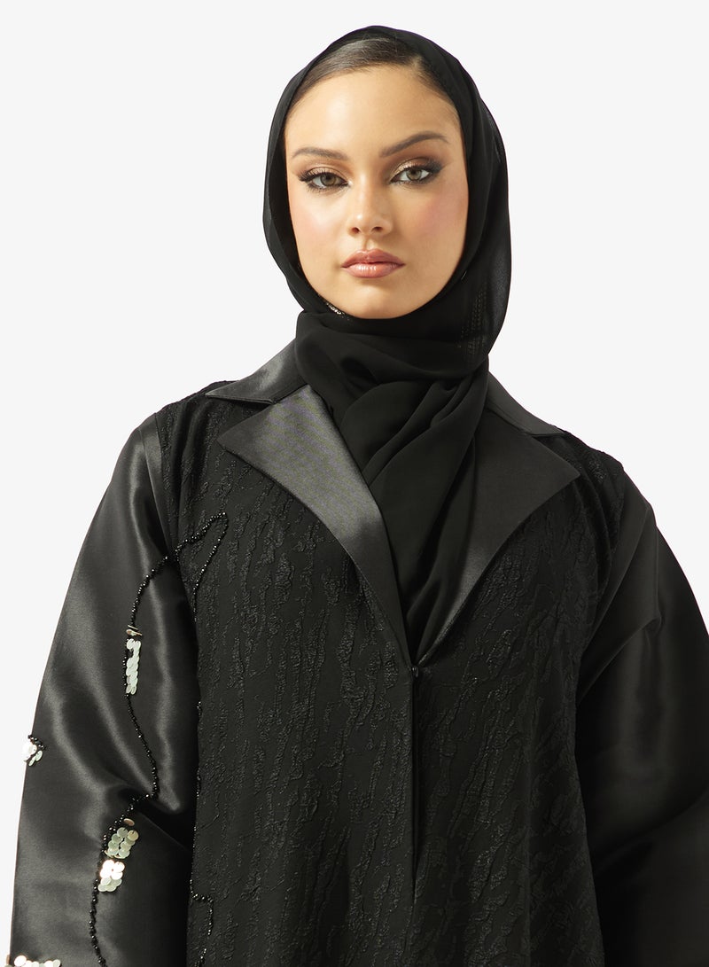 هيا كلوزيت عباية مفتوحة من الأمام مزينة مع ياقة لابيل - Image 3